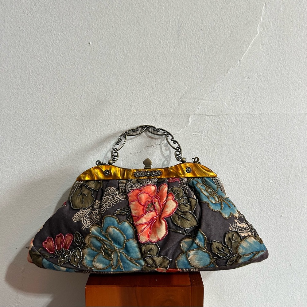 Vintage Beaded Rose Floral Crossbody Clutch Bag Y2K Boho